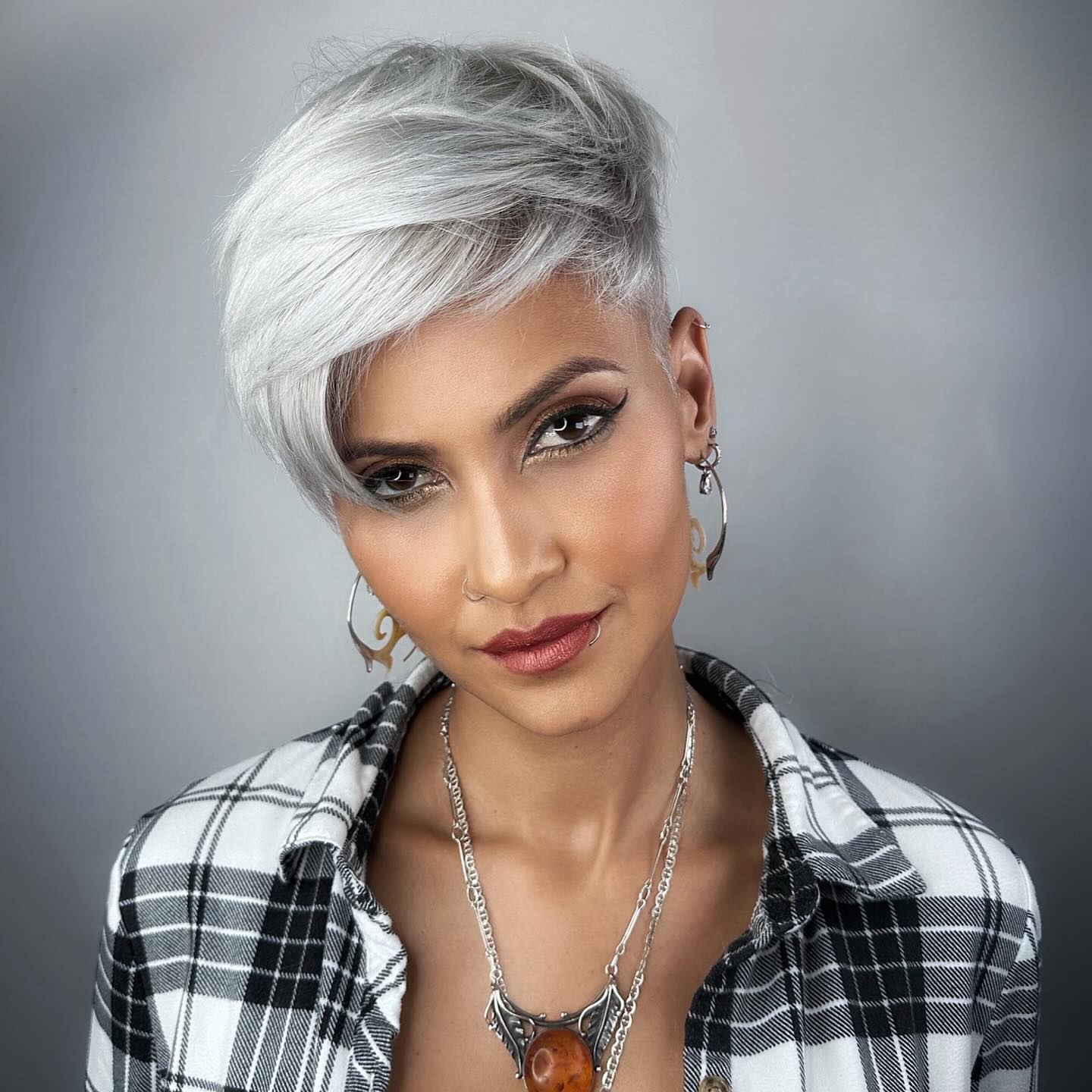 Platinum Gray Pixie with Side Bangs